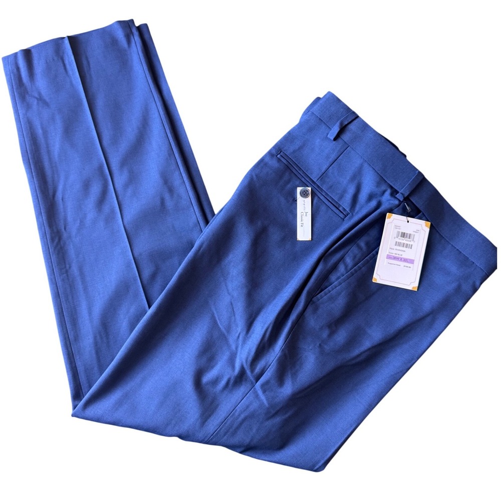 NWT J.M. Haggar Mens Premium Stretch Suit Pants Blue Sharkskin 38x32 Classic Fit - Picture 1 of 4